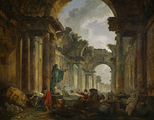 Vue imaginaire de la Grande Galerie du Louvre en ruines