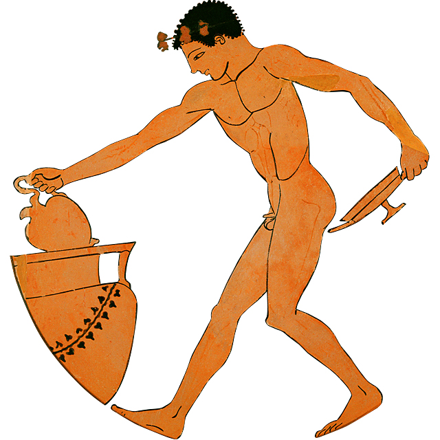 Jeune homme puisant du vin