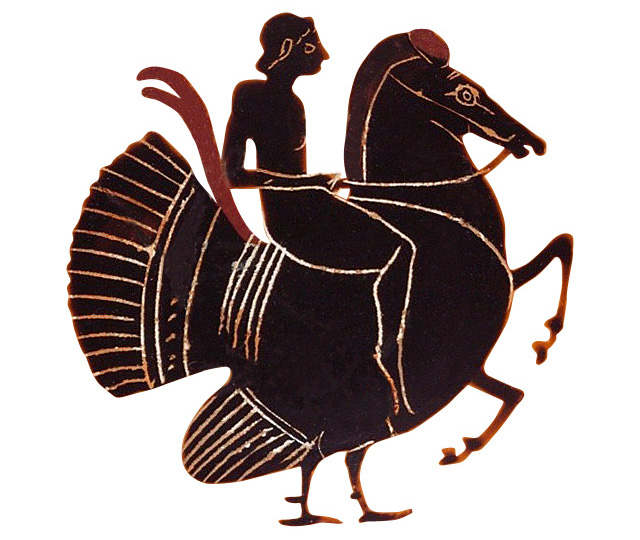 Cavalier chevauchant un hippalectryon